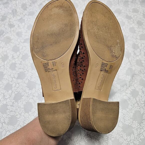 American Eagle Block Heel Slingback Open Toe Sandals Brown Size 9 - Picture 9 of 11
